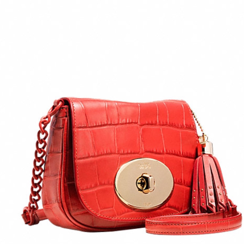 COACH LIV Crossbody Croc Embossed Leather Watermelon Red NWT